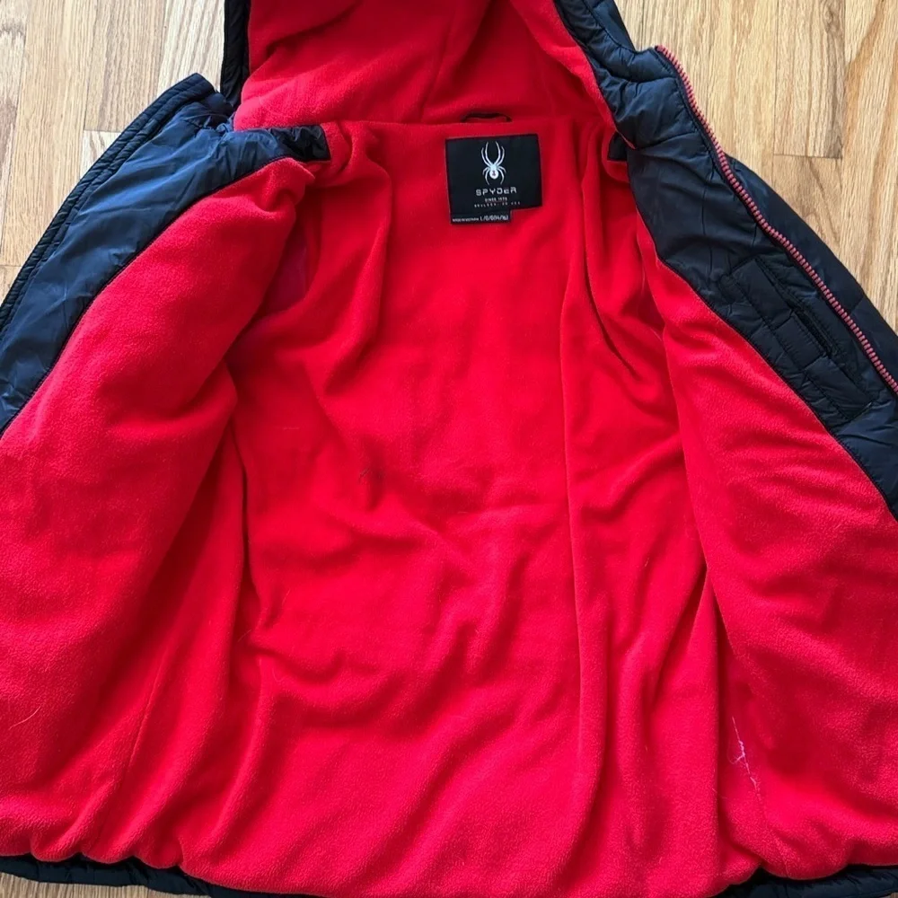 Spyder sz 14/16 insulated Down Black Puffer Jacket with Red Accents fleece inner